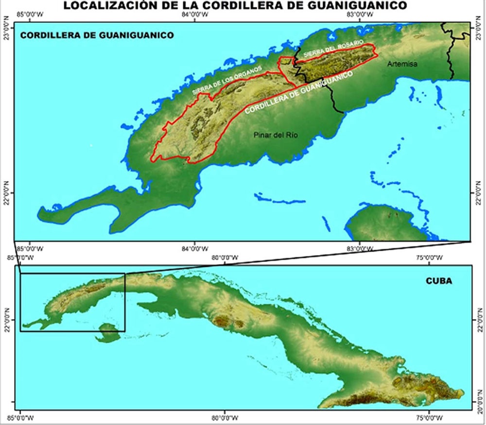 Ubicación del área de estudio, cordillera de Guaniguanico.
